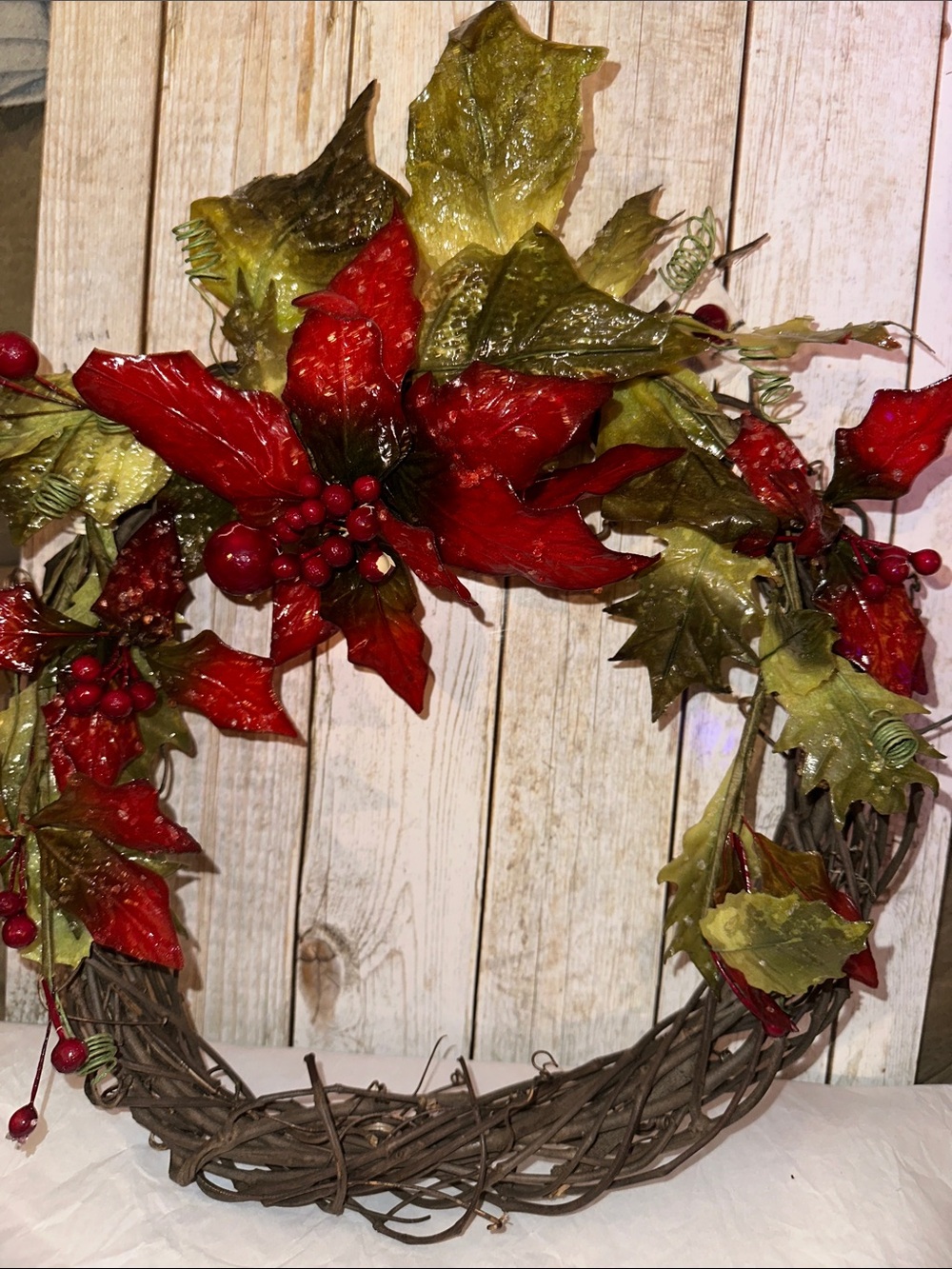 Home Holiday Red & Green Poinsettia Decorative Holiday Wreath